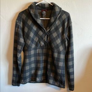 The North Face Gray and Tan Checkered Cowl Neck Sweater